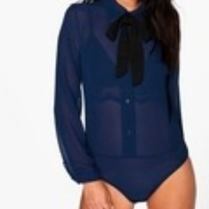 Brand New Woven Shirt with neck tie in Navy Blue